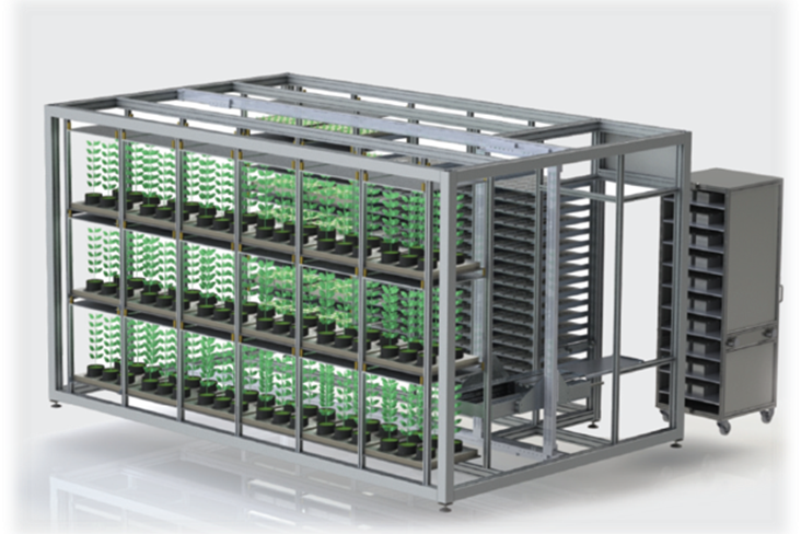 Artist impression automated tray handling system in climate chamber Image Credits: Synchron Lab Automation